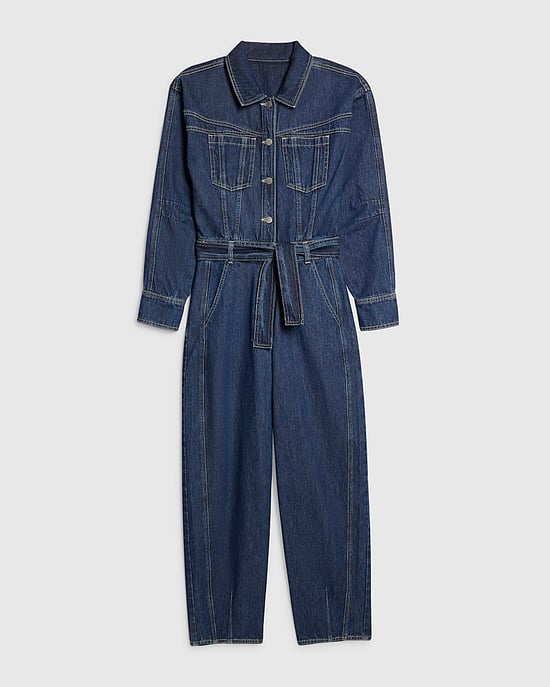 River Island Womens Jumpsuit Blue Utility Belted Barrel Leg Denim - Image 6