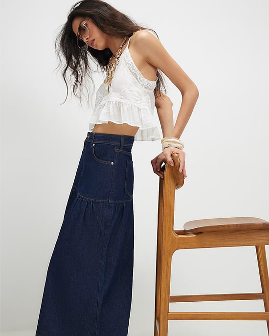 River Island Womens Midi Skirt Blue Panelled Denim Button Zip - Image 4