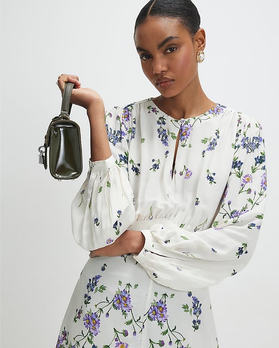 River Island Womens Mini Dress White Long Sleeve Floral Round Neck - Image 2