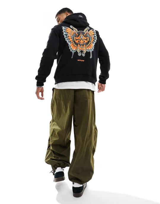 Sixth June puff backprint hoodie i svart - Image 3