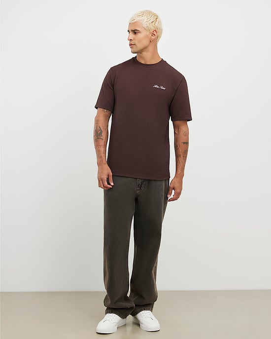 River Island Mens T-Shirt Brown Slim Fit Slinky Ame Saint - Image 2
