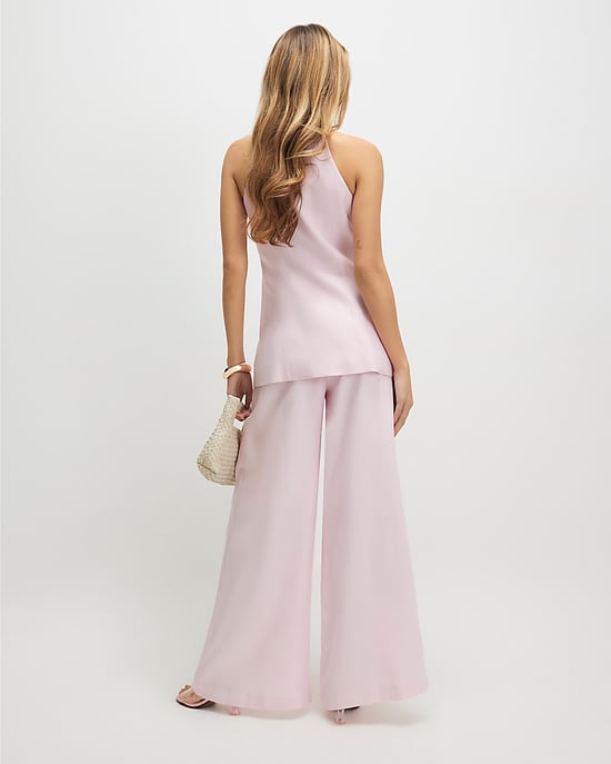River Island Womens Wide Leg Trousers Pink Linen Look Belted - Image 2
