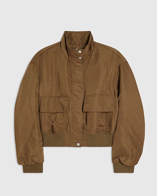 River Island Womens Bomber Jacket Khaki Funnel Neck Long Sleeve - Image 6