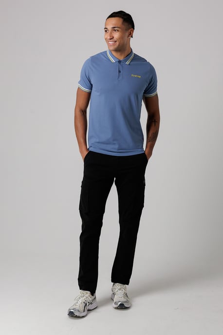Mid Navy Regular Fit Cotton Button Polo Shirt With Stripe Detail - Image 4
