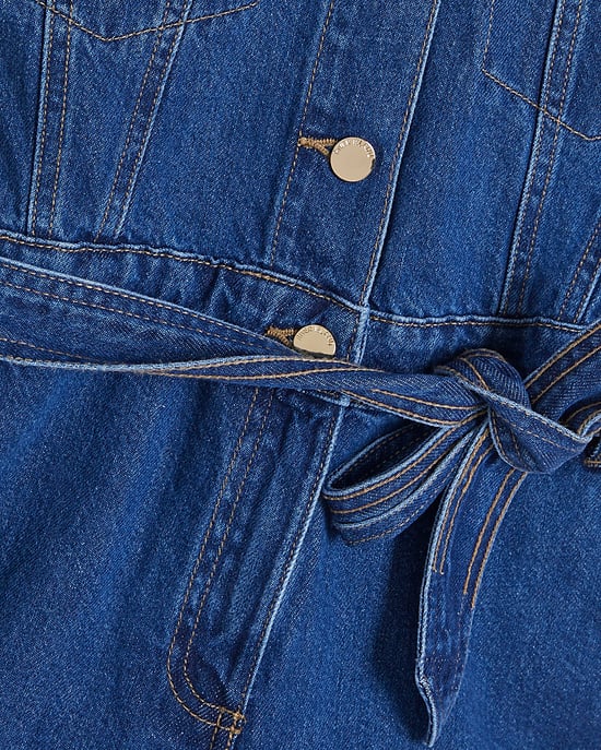 River Island Womens Playsuit Blue Denim Short Sleeve Collared Button - Image 5