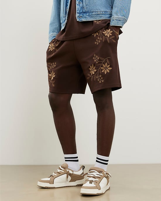 River Island Mens Shorts Brown Regular Fit Floral Drawstring - Image 1