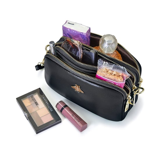Ladies Crossbody Bag With Wide Strap, Chain And Wristlet in Black - Image 6