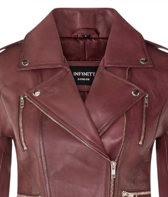 Womens Leather Burgundy Brando Biker Jacket-Constantia - Image 6
