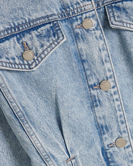 River Island Womens Denim Jacket Blue Waisted Long Sleeve Button - Image 5