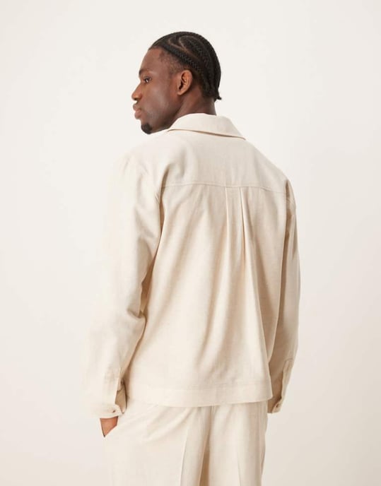 ASOS DESIGN cotton smart co-ord shacket in stone - Image 3