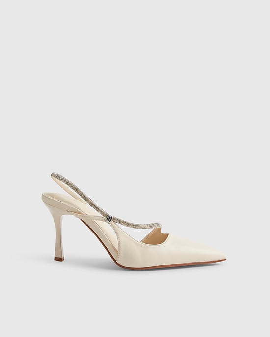 River Island Womens Slingback Court Shoes Cream Diamante Heels - Image 2