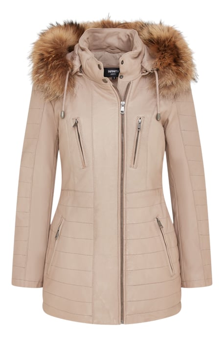 Beige gewatteerde leren parka voor dames - Winton - Image 1