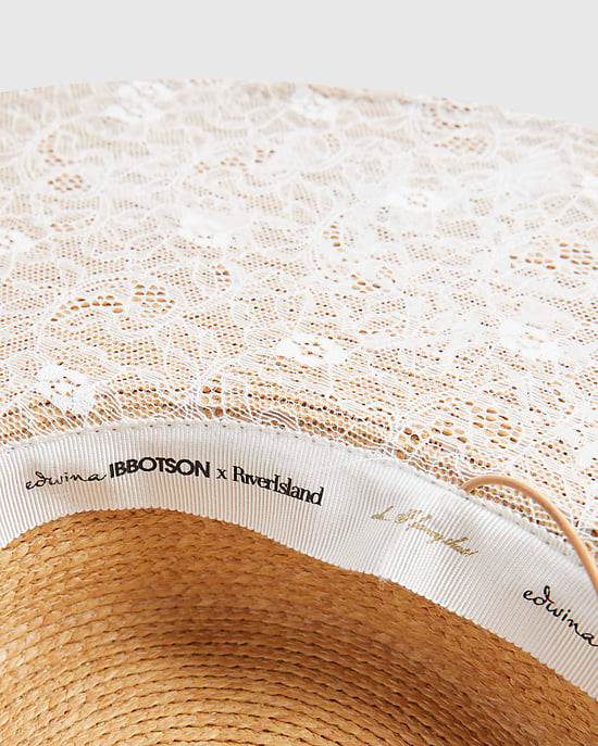 River Island Womens Boater Hat Beige Premium Amayah Edwina Ibbotson - Image 3