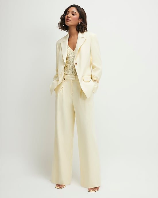 River Island Womens Blazer Yellow Cotton Cinched Long Sleeve - Image 2