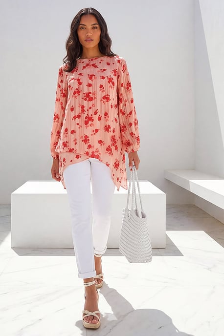 Rose Print Metallic Tunic Top - Image 2