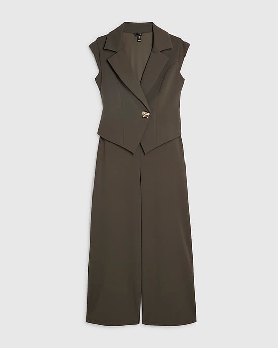 River Island Womens Jumpsuit Petite Green Cap Sleeve Wide Leg V-Neck - Image 5