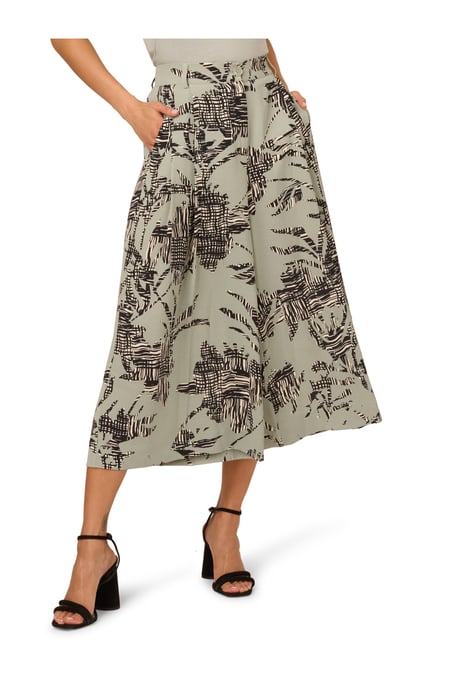 Printed Airflow Zip Fly Wide Leg Soft Gaucho Trouser - Image 1