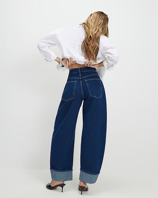 River Island Womens Barrel Leg Jeans Blue Turn Up Cuff - Image 3