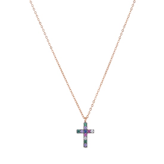 Luxenter kon necklace in 925 sterling silver and multicoloured zirconia with 18 carat rose gold plated finish - Image 1