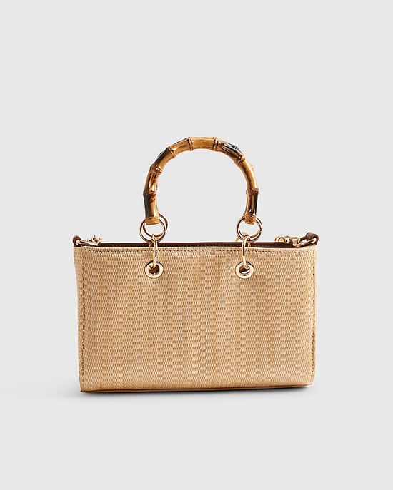 River Island Womens Tote Bag Beige Raffia Gem Flower Popper - Image 2