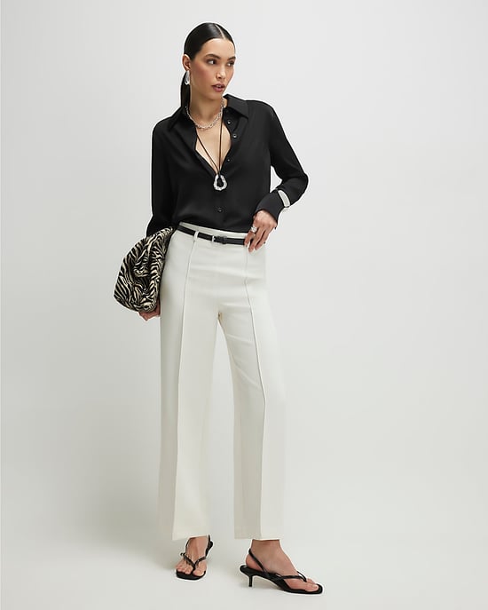 River Island Womens Straight Leg Trousers White Belted Pin Tuck - Image 1
