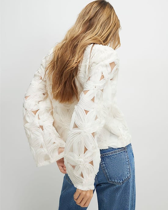 River Island Womens Jacket Cream Long Sleeve 3D Floral Round Neck - Image 3