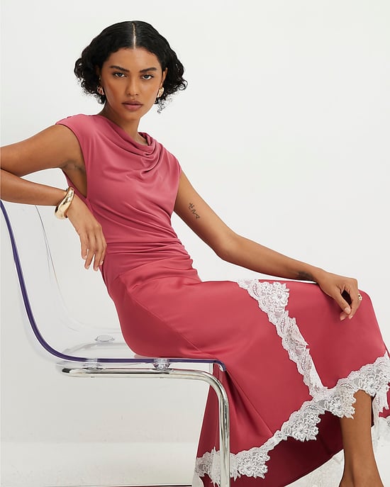 River Island Womens Maxi Dress Pink Lace Hybrid Drape Short Sleeve - Image 4