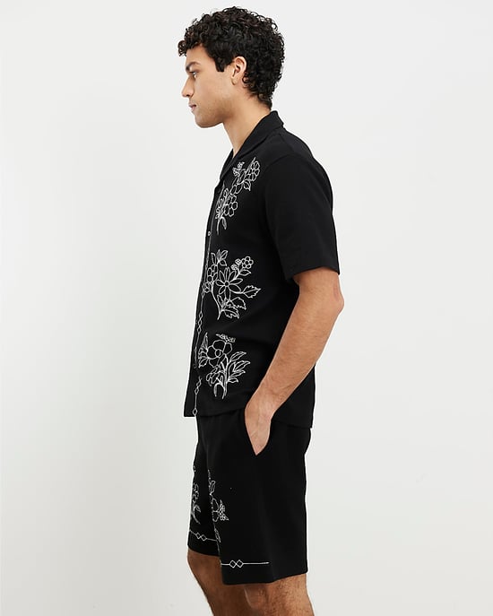 River Island Mens Shorts Black Regular Fit Floral Embroidered Detail - Image 4