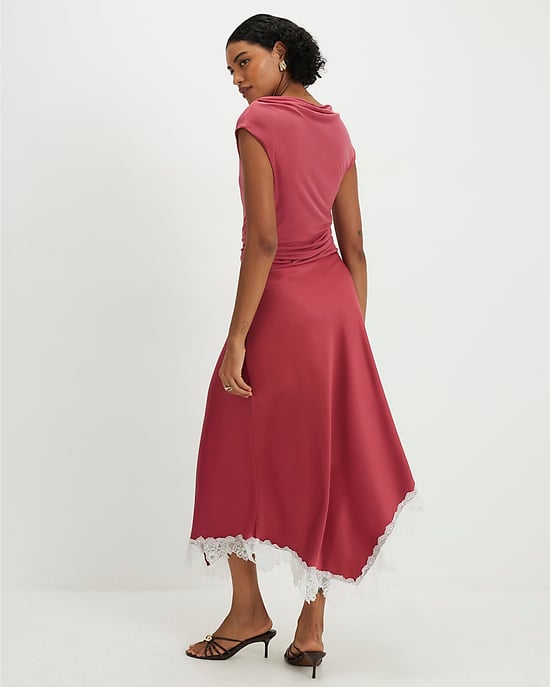 River Island Womens Maxi Dress Pink Lace Hybrid Drape Short Sleeve - Image 3