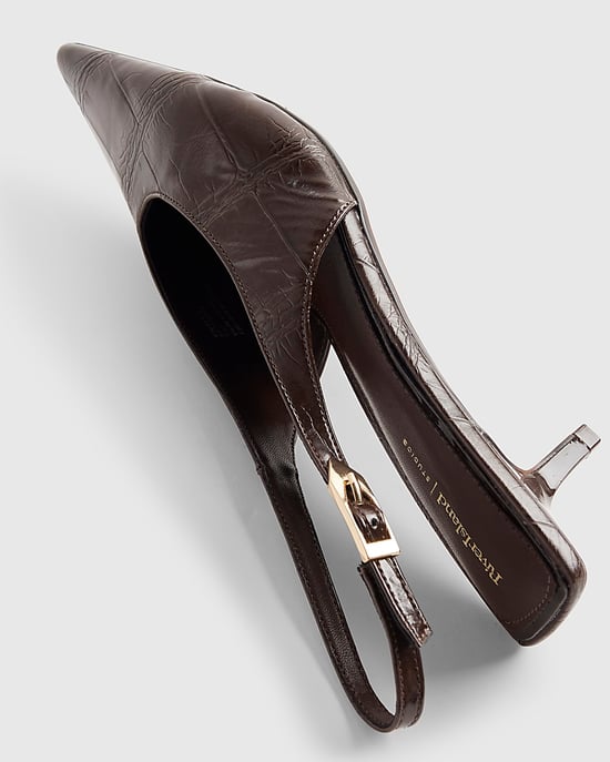 River Island Womens Slingback Court Shoes Brown Croc Print Heels - Image 4