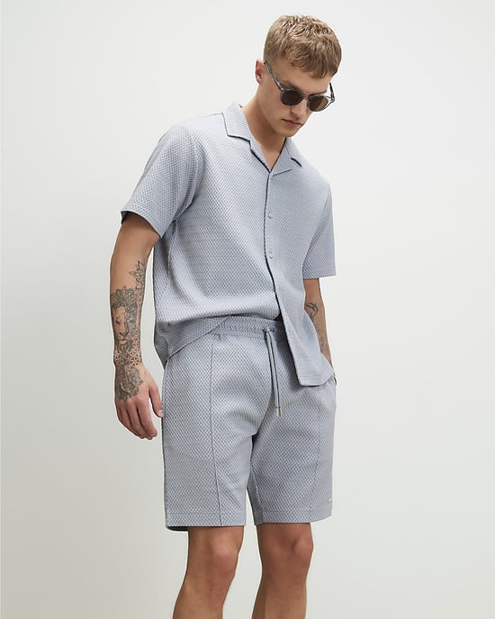 River Island Mens Shorts Blue Slim Fit Jacquard Textured Drawstring - Image 2