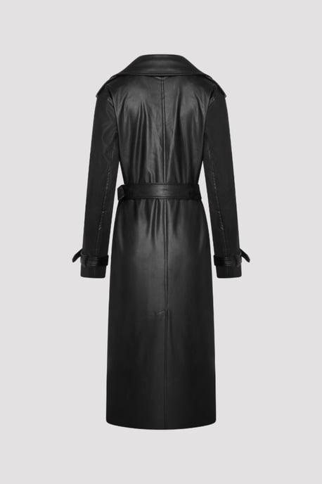 Sophia PU Long Trench Coat in Black - Image 3