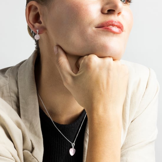 Sterling silver necklace made of 925 sterling silver and rose quartz rhodium plated finish - Image 4