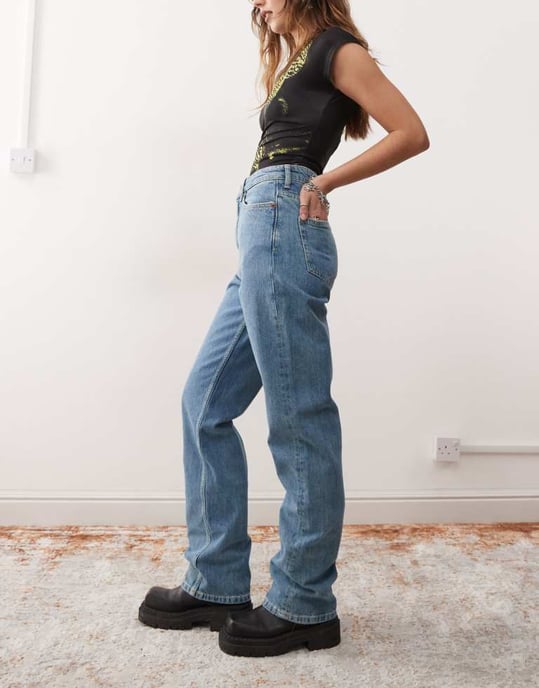 Weekday Rowe extra hög midja raka ben jeans i blått - Image 3