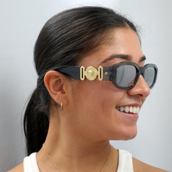 Versace Rectangle Unisex Transparent Grey Light Grey Silver Mirror VE4361 Sunglasses - Image 6