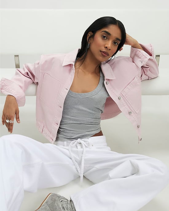 River Island Womens Jacket Pink Denim Pocket Front Collared - Image 4