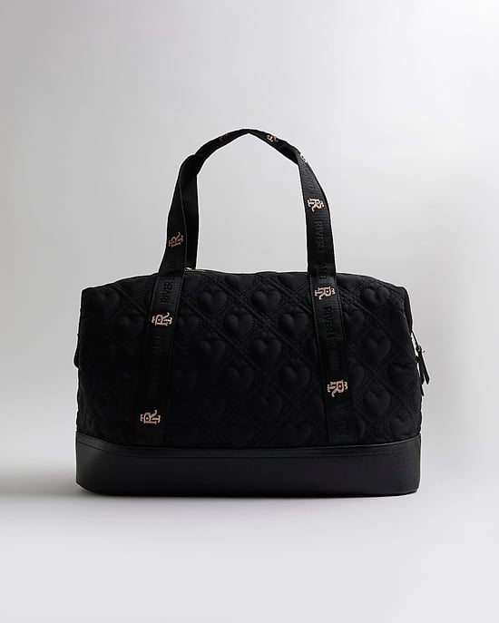 River Island Womens Holdall Bag Black Heart Quilted Zip - Image 2