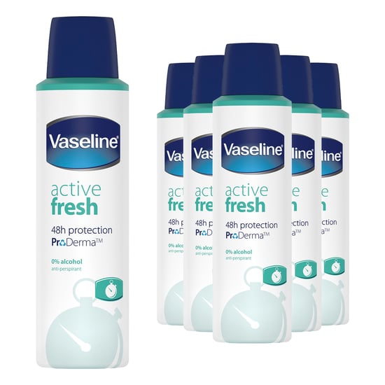 Vaseline ProDerma Antiperspirant Deodorant Active Fresh 150ml, 6 Pack - Image 1