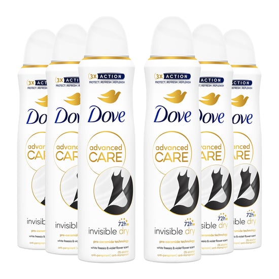 Dove Anti-Perspirant Advanced Care Invisible Dry 72H Deodorant for Women, 150ml, 6 Pack - Image 1