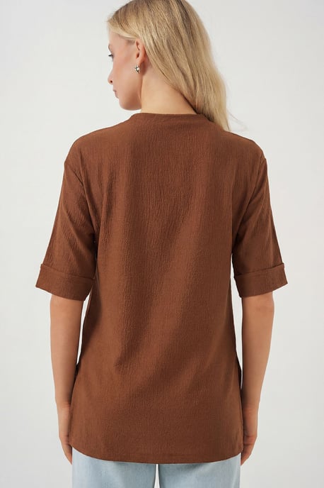 Textured Crew Neck Korte Mouwen T-shirt - Image 3