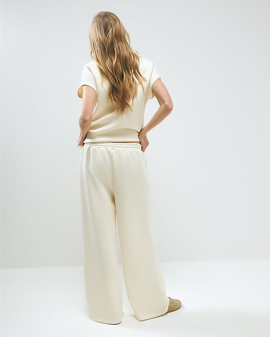 River Island Womens Joggers Cream Premium Twill Fabric Wide Leg - Image 3