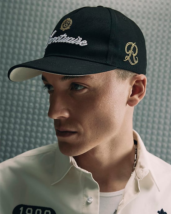 River Island Mens Cap Black Sanctuaire Crest Embroidered Graphic - Image 1
