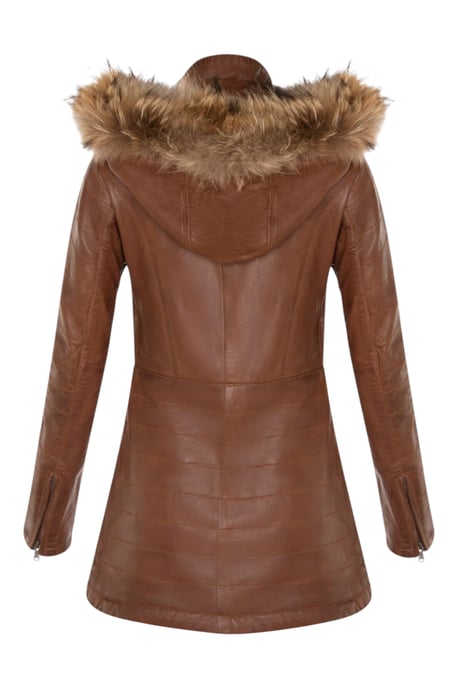 Dames gewatteerde leren parka in bruin leer - Winton - Image 5