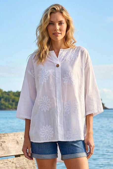 Cotton Floral Embroidered Tunic Top - Image 1
