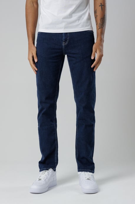 Dark Blue Organic Cotton Blend Slim Fit Mid-Rise Denim Jeans - Image 1