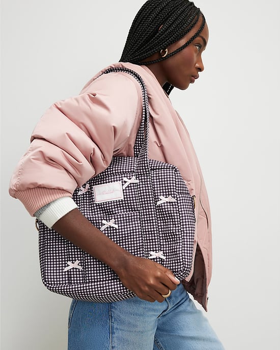 River Island Womens Holdall Bag Black Gingham Bow Zip - Image 5