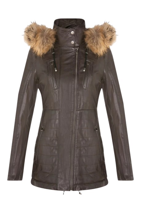 Dames bruine gewatteerde leren parka-jas - Winton - Image 1