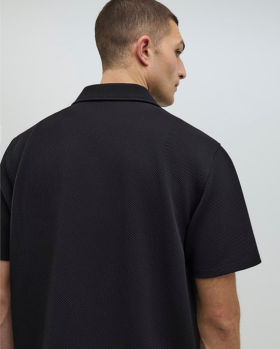 River Island Mens Shirt Black Slim Fit Revere Short Sleeve - Image 3