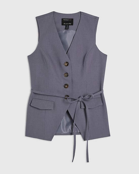 River Island Womens Waistcoat Grey Sleeveless Tie Detail V-Neck - Image 6