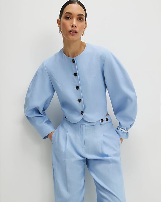 River Island Womens Jacket Blue Linen Blend Balloon Sleeve - Image 1